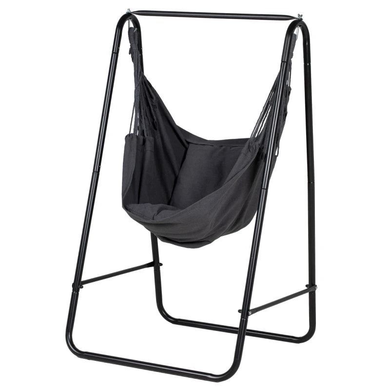 Dark Grey Hammock Swing Chair with Stand and Cushion