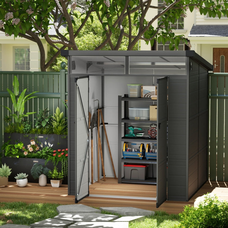 6ft x 6 ft Dark Grey Outdoor Plastic Storage Shed with Windows and Air Vents - Resin Tool Shed for Garden and Deck