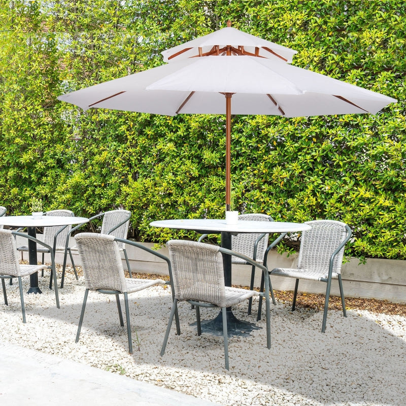 Cream White Double Tier Patio Umbrella - 2.7m Garden Sunshade
