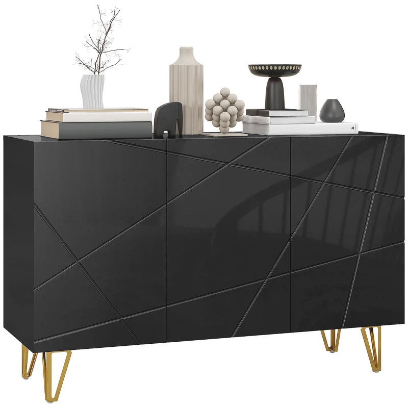 Modern Luxe High Gloss Black Sideboard with Hairpin Legs for Stylish Storage