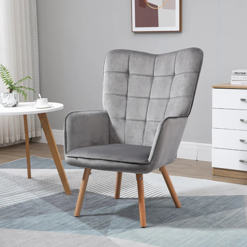 Stylish Velvet Wingback Armchair with Tufted Design and Comfortable Padding for Modern Living Rooms and Bedrooms
