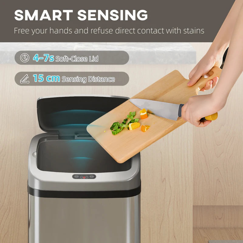 48L Stainless Steel Touchless Sensor Trash Bin Silver Tone