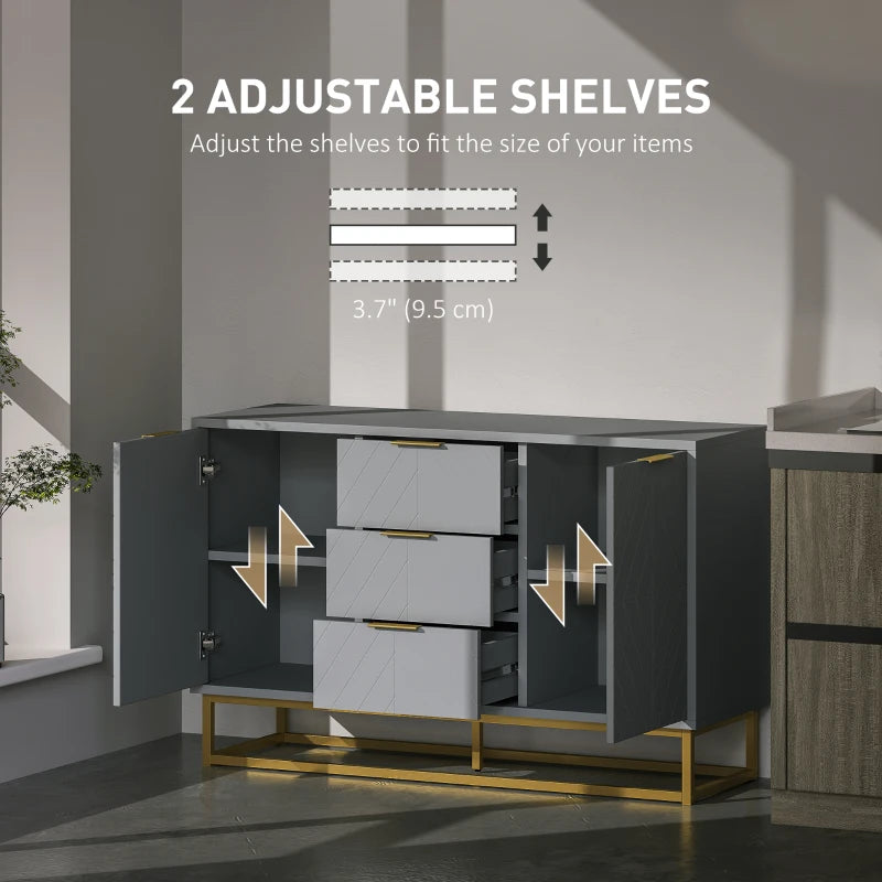 Modern Grey Sideboard with 3 Drawers & Adjustable Shelves - Stylish Storage Solution for Living Room Furniture