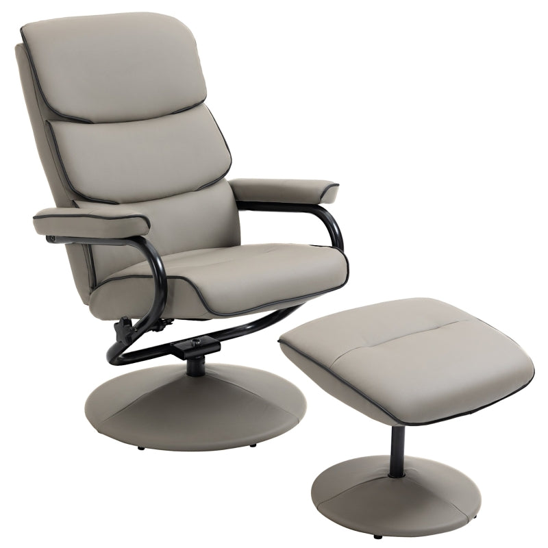 High Back Faux Leather Recliner Chair with Ottoman - 360° Swivel Armchair for Home Office Comfort