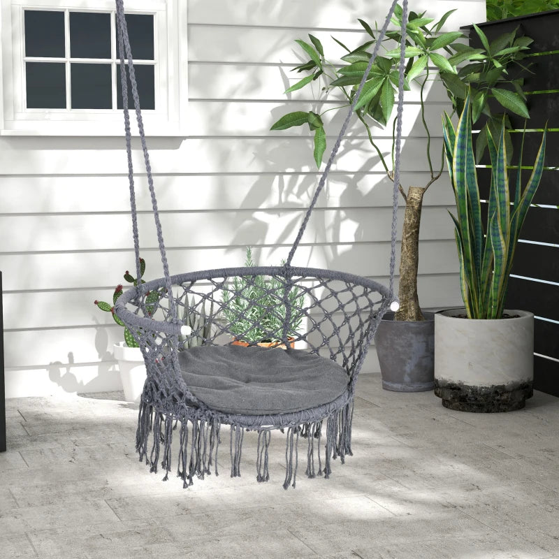 Dark Grey Outdoor Rope Hammock Chair with Cushion