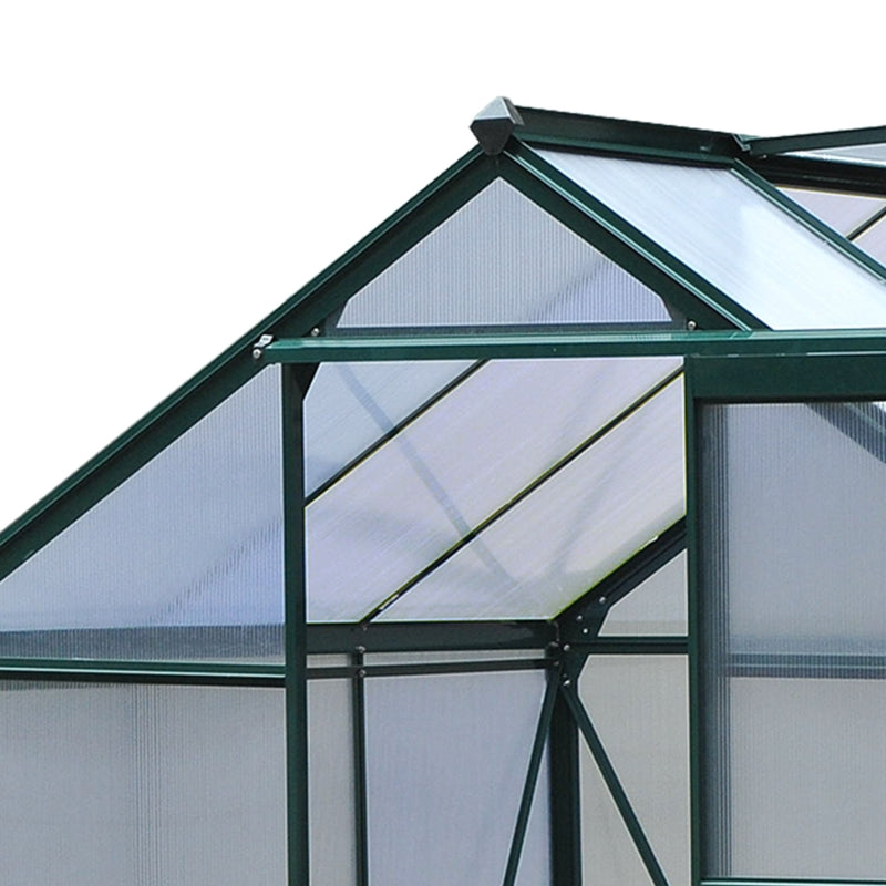 Green 6ft x 6ft Walk-In Polycarbonate Greenhouse with Aluminium Frame, Sliding Door & Roof Vent Window – Outdoor Garden Grow House for Plants, Vegetables & Flowers – Green