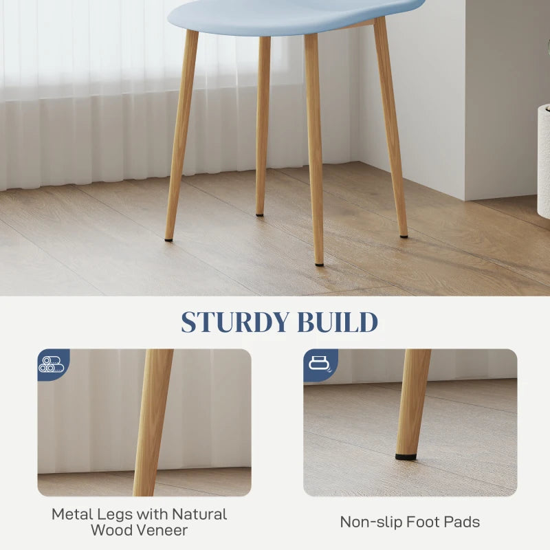 Modern Light Blue Dining Chairs Set of 4 - Stylish Kitchen Chairs with Backrest & Steel Legs for Dining Room & Living Room