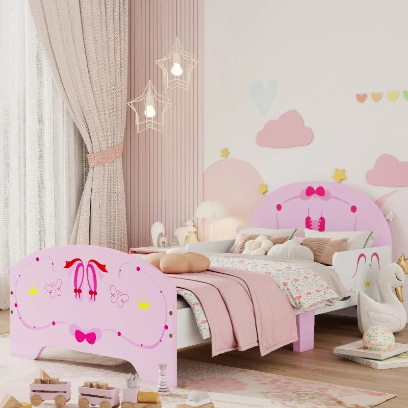 Ballet Theme Toddler Bed Frame with Safety Rails - Pink, Perfect for Ages 3-6, Stylish & Safe Sleep Solution