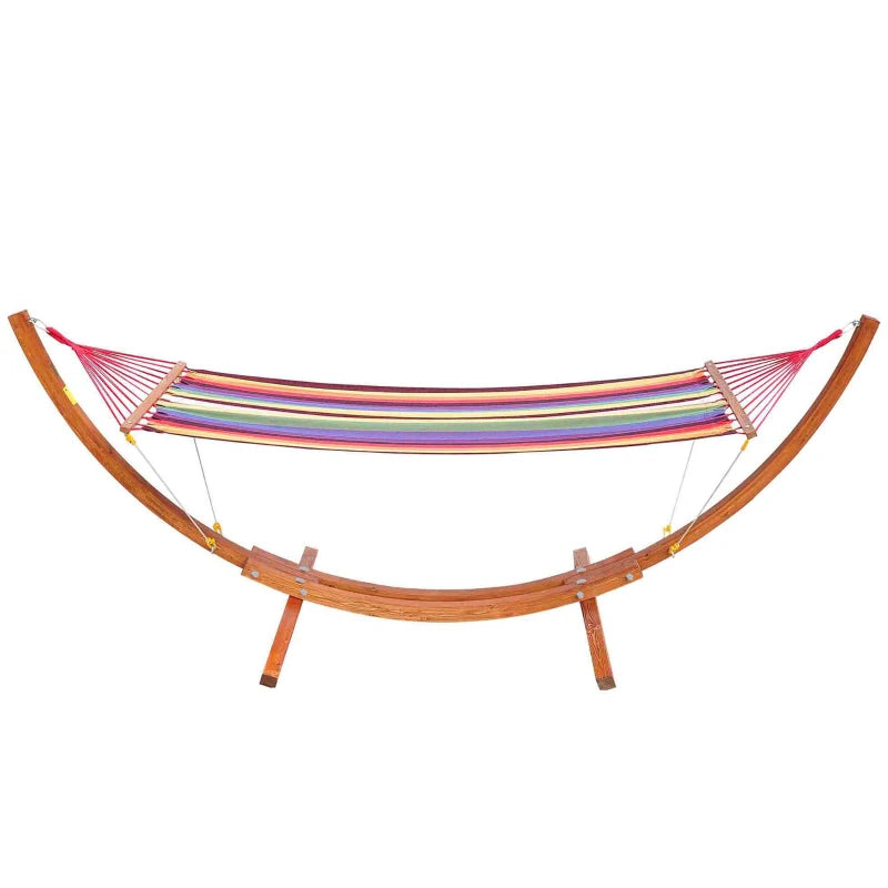 Multicolour Outdoor Hammock with Wooden Arc Stand - Garden Swing Bed