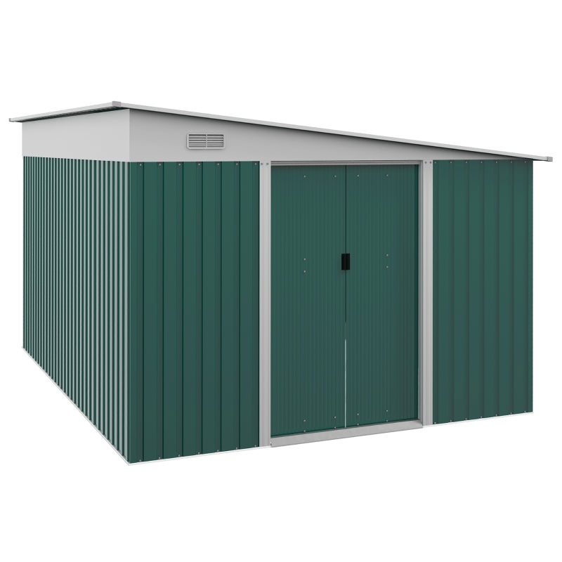 11.3ft x 9.2ft Green Garden Shed With Double Sliding Doors and 2 Air Vents