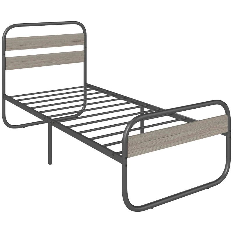 Industrial Style 3ft Single Metal Bed Frame with Under Bed Storage - Easy Assembly, No Box Spring Needed, Grey