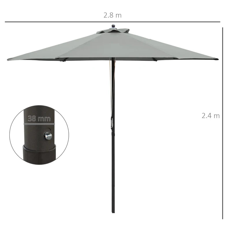 Dark Grey 2.8m Round Garden Parasol Umbrella