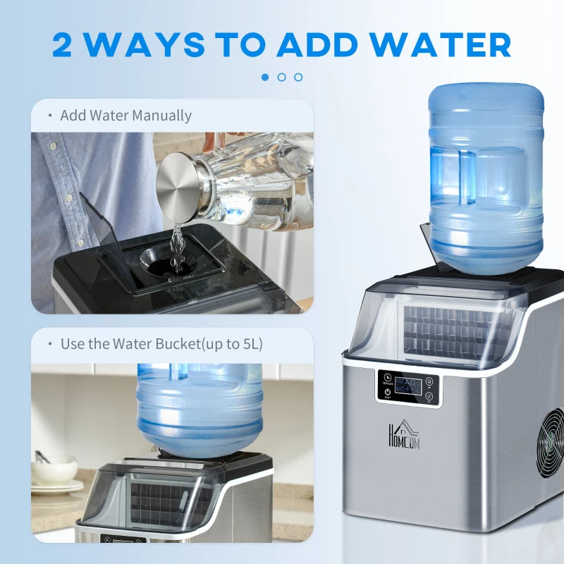 3.2L Compact Ice Maker with LCD Display & Accessories - Sleek Silver-Tone Portable Ice Machine for Home & Parties