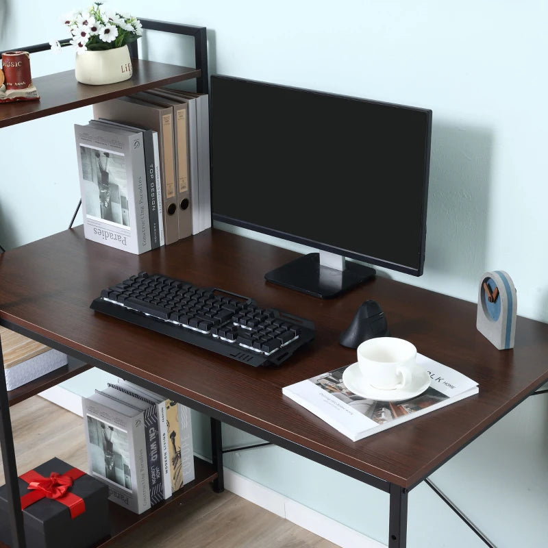 Industrial Reversible Computer Desk with Storage Shelves - Home Office Writing Desk, Easy Assembly, Walnut & Black, 120x64x121cm