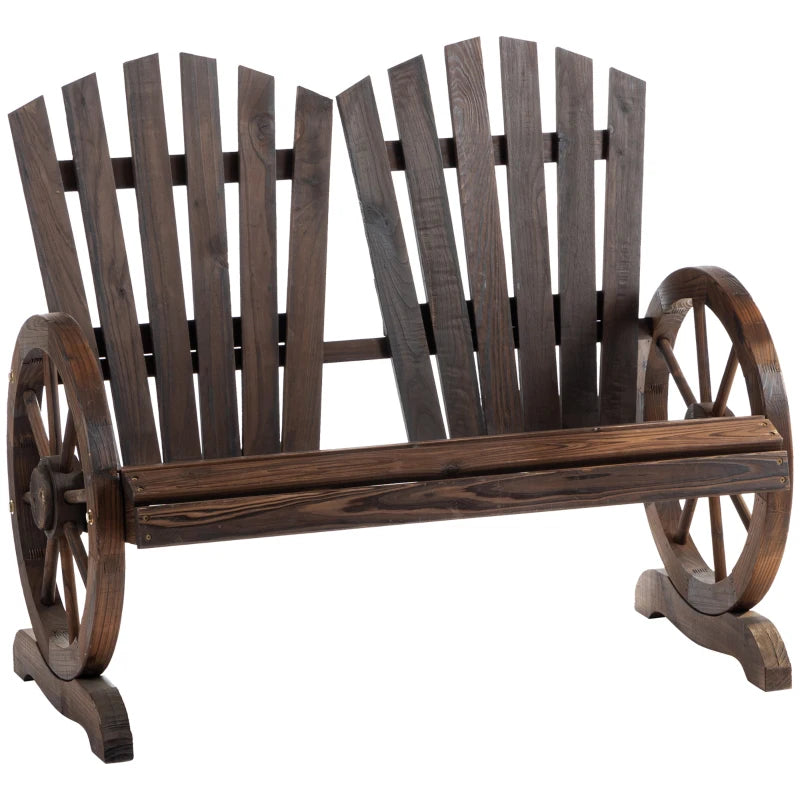 Natural Wood Fir Log Love Seat with Wheel Armrests
