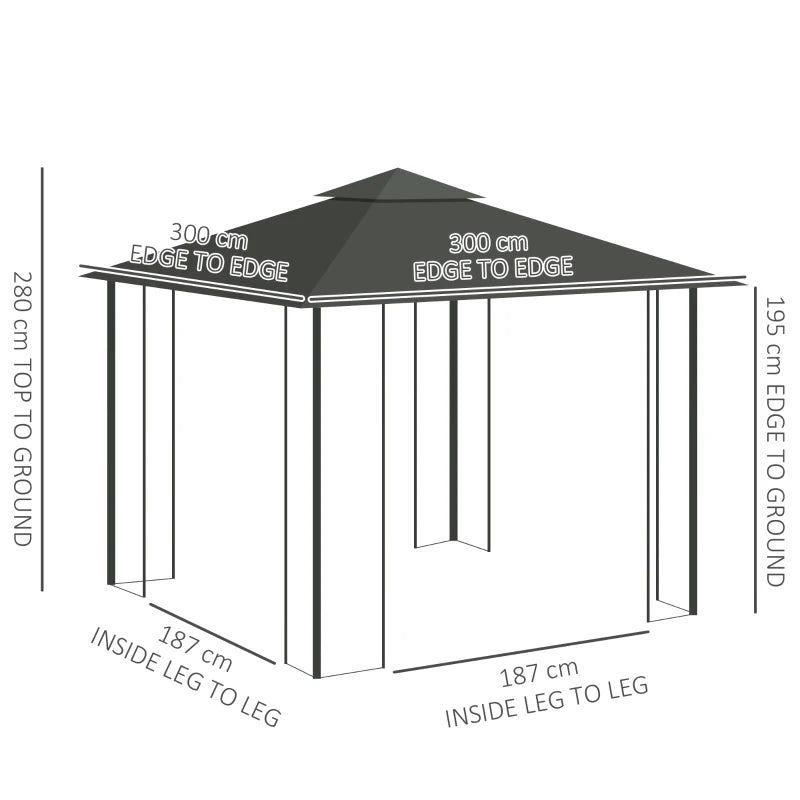 3x3m Steel Frame Double Roof Garden Gazebo - Durable Outdoor Canopy in Grey
