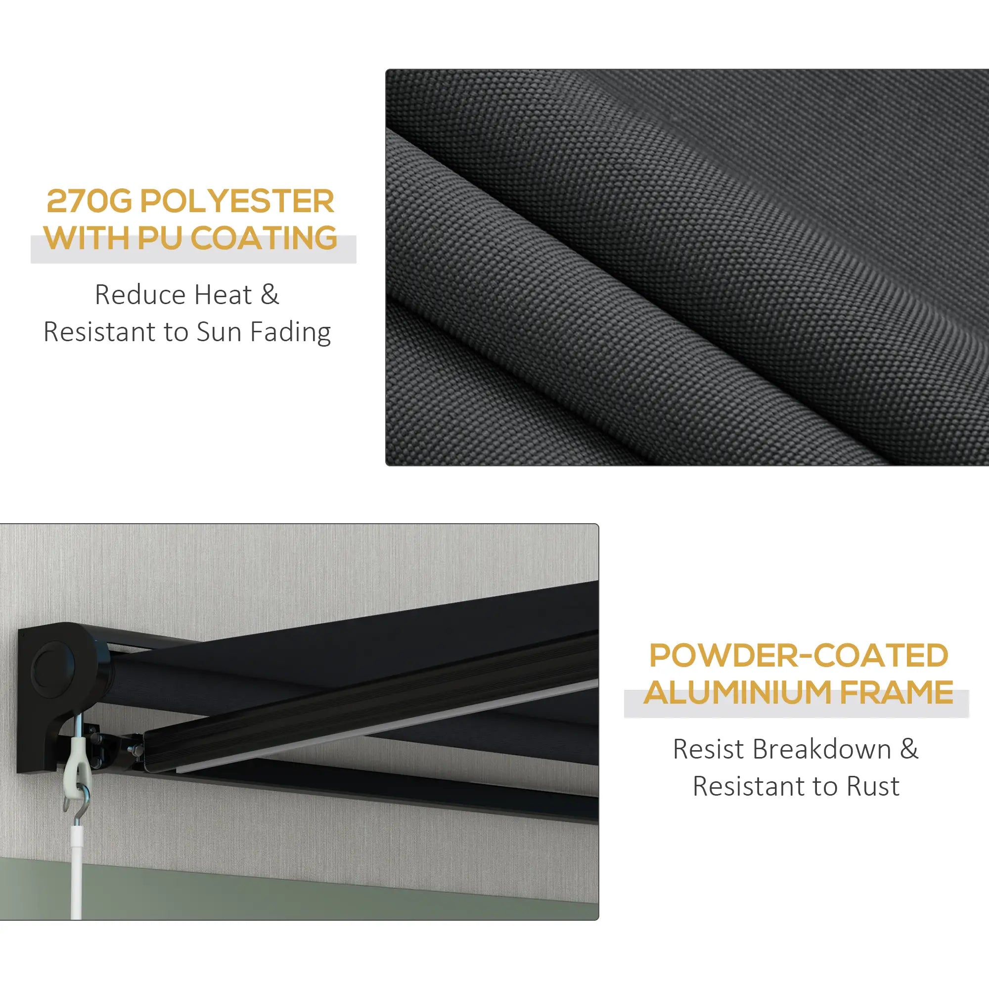 Black 3m x 2.5m Electric Awning with LED Lights - Aluminium Frame Retractable Awning