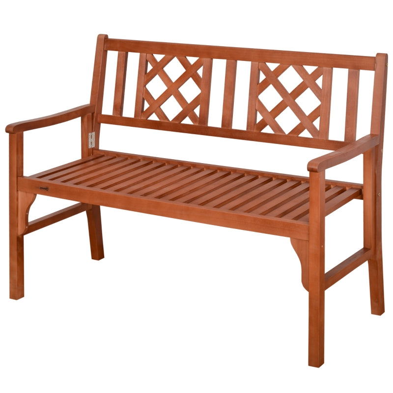 Brown Wooden 2-Seater Foldable Garden Bench with Backrest and Armrest