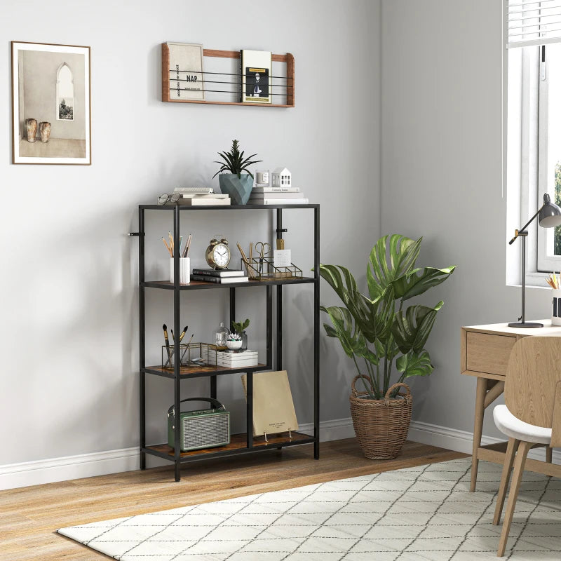 Rustic Brown 4-Tier Bookshelf with Open Shelves - Stylish Storage Solution for Home or Office