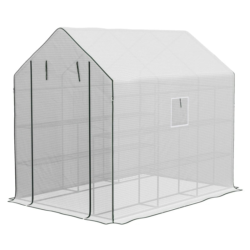 White 3-Tier Walk-in Greenhouse with PE Cover, Roll-up Door, and Mesh Windows