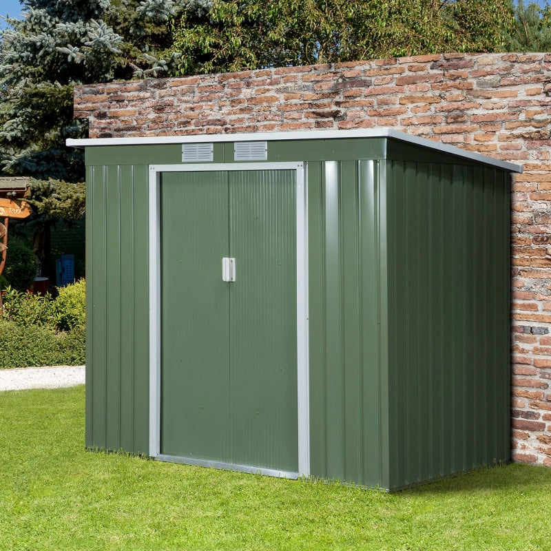 Green 7ft x 4ft Galvanised Steel Garden Shed with Foundation Kit