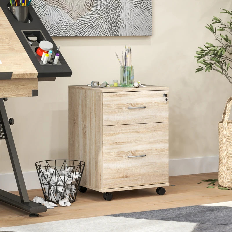 Lockable Two Drawer Filing Cabinet - Stylish Wood-Effect Storage Solution for Home or Office Organization