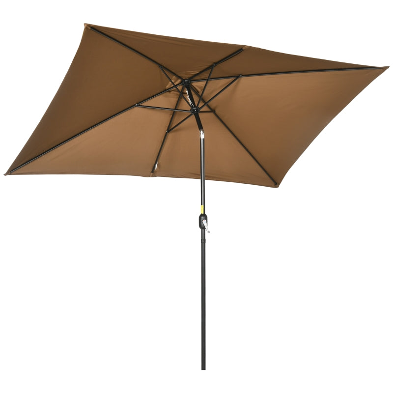Brown Rectangular Garden Parasol Umbrella with Tilt and Crank