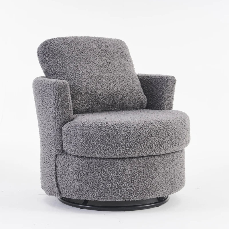 Stylish Swivel Armchair with Back Cushion and Thick Foam Pad in Medium Grey, Adjustable Base, 78.5x83x86 cm