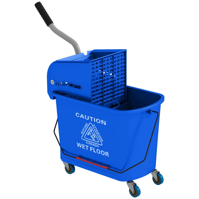 20L Compact Mop Bucket on Wheels with Water Separation Panel - Blue | Ideal for Easy Cleaning and Storage