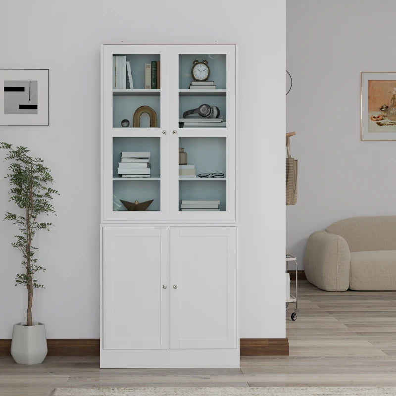 Double Storage Display Cabinet - Elegant White Finish, Stylish Home Organizer, Perfect for Living Room or Office Storage Solutions