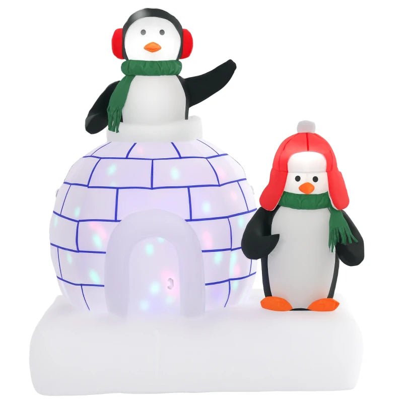 5ft Christmas Inflatable Penguins with Scarf & Ice House - LED Lighted Holiday Decor for Indoor & Outdoor Lawn Garden