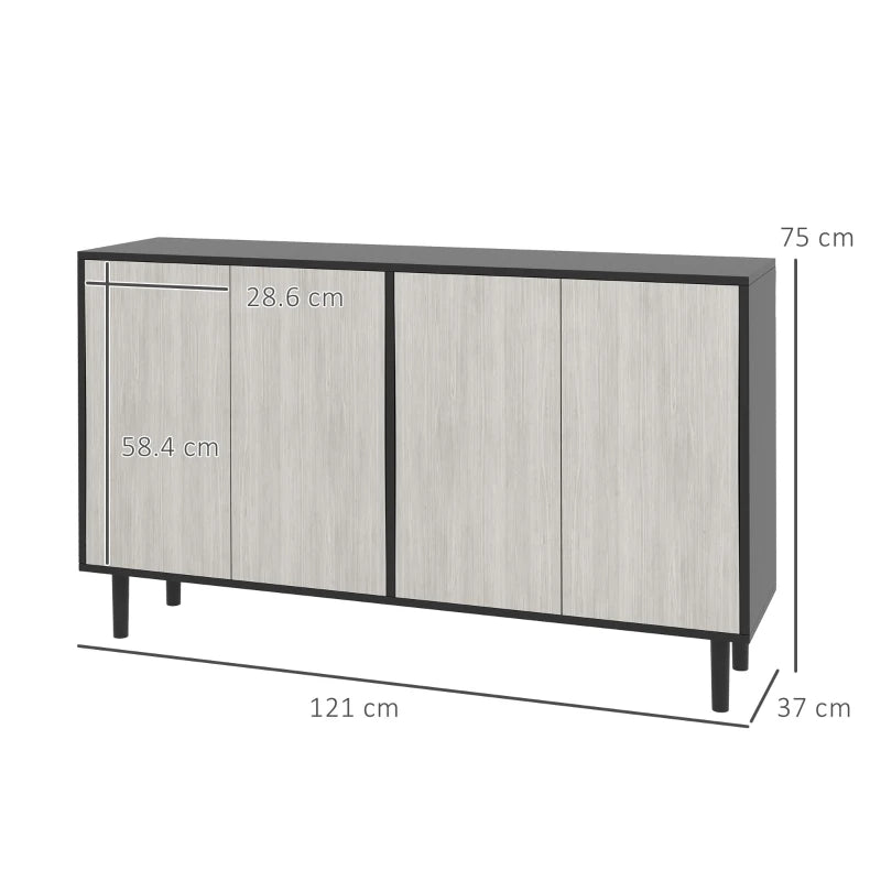 Stylish Black Kitchen Sideboard Storage Cabinet with Adjustable Shelves, 4 Doors & Pine Wood Legs for Living Room