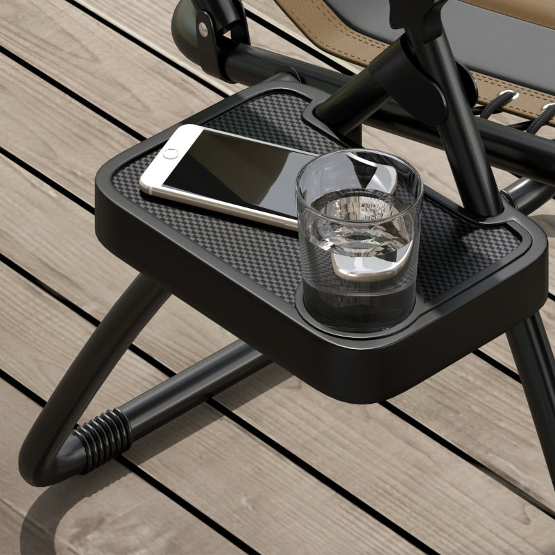 Grey Sun Lounger Chair Set of 2 - Folding Reclining Patio Chairs with Padded Seat, Soft Cushion, Headrest, and Cup Holder