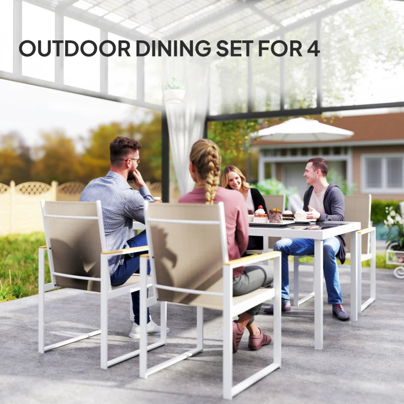 5 Piece Garden Furniture Set - 4 Armchairs and Tempered Glass Table Top - Outdoor Patio Set in Grey