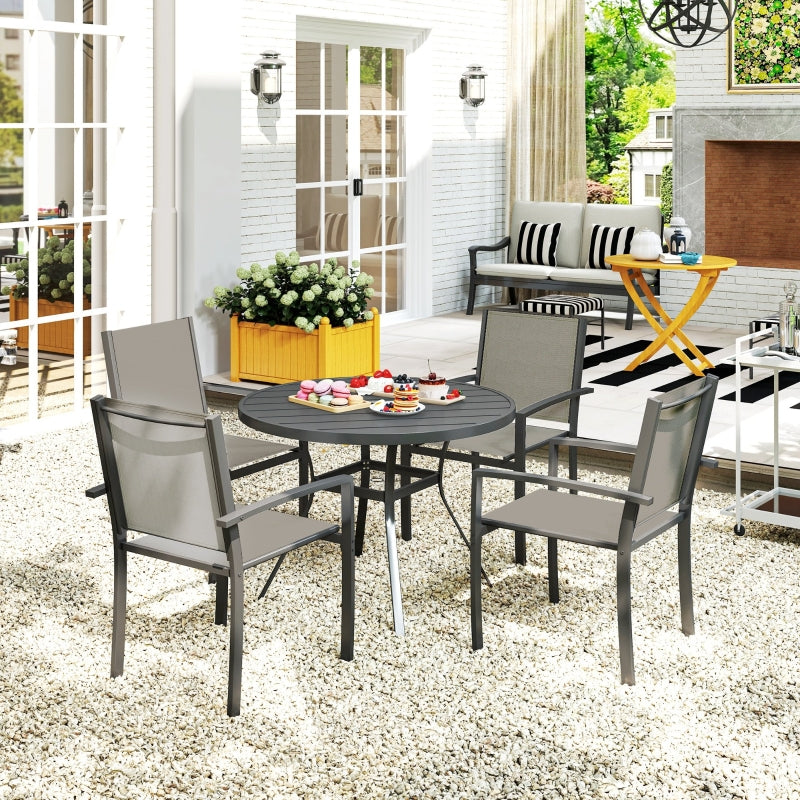 5 Piece Dark Grey Garden Furniture Set - Round Table & 4 Stackable Chairs for Patio
