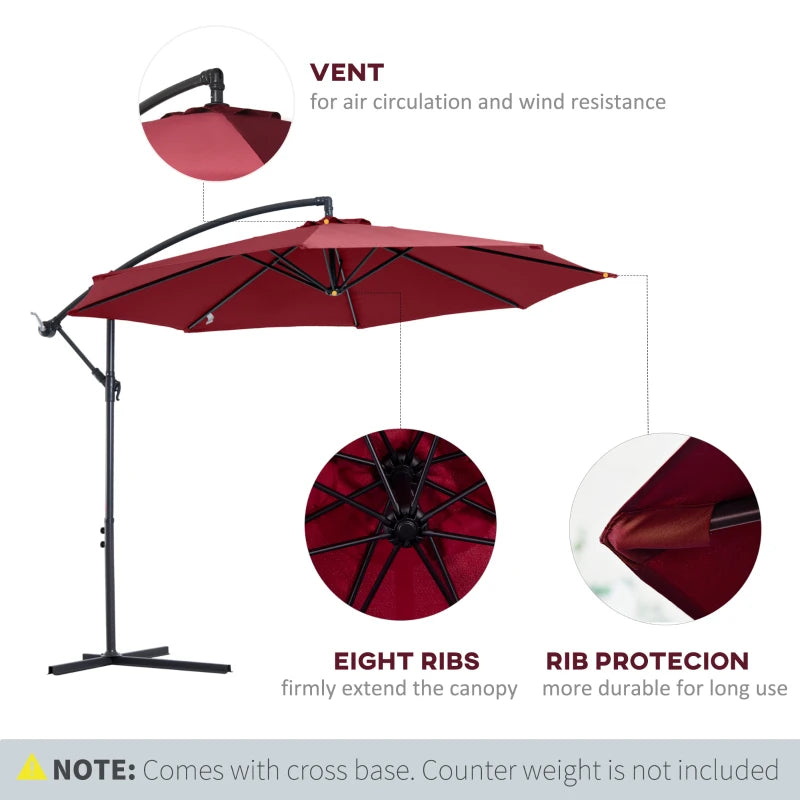 Steel Cantilever Hanging Umbrella Parasol - Dark Green 3M Patio - Wine Red