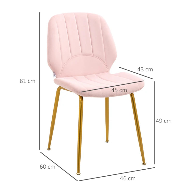 Velvet Dining Chairs Set of 2 - Stylish Pink Upholstered Dining Room Chairs with Backrest, Padded Seat & Steel Legs