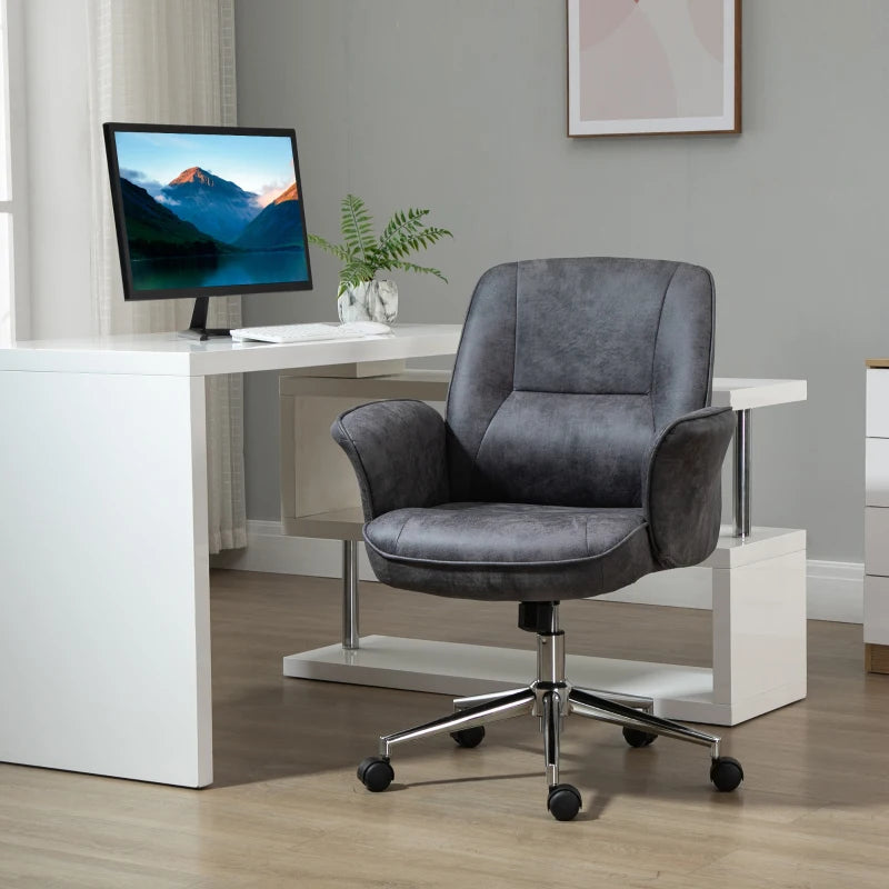 Vinsetto Charcoal Grey Swivel Office Chair - Mid Back Desk Chair for Home Study & Bedroom Comfort