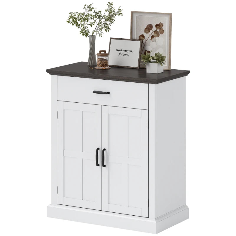 Rustic Farmhouse Sideboard with 3cm Thick Top & 2 Barn Doors - Elegant White Storage Cabinet for Dining Room