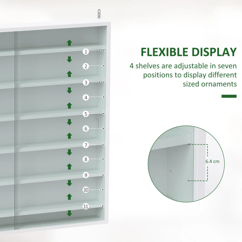 Elegant White Six Shelf Display Cabinet with Glass Doors - Perfect for Home Decor and Storage Solutions