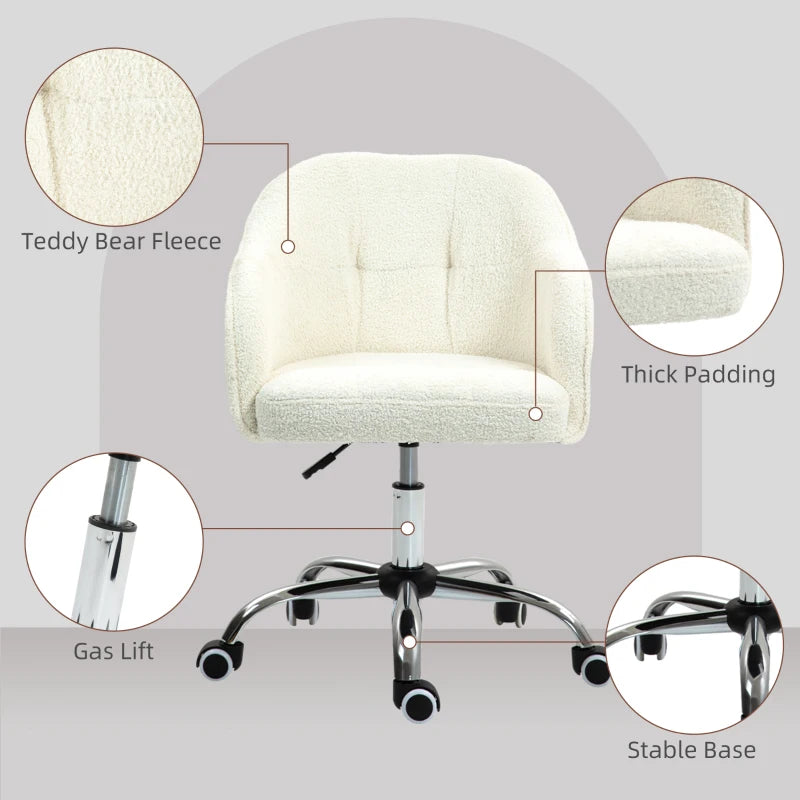 Cream Teddy Fleece Office Chair Cover - Fits 46-56 cm Chairs, Soft & Cozy Seat Protector