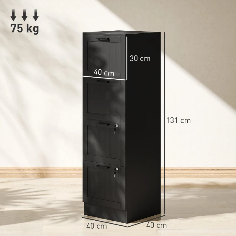 Secure 4 Drawer Filing Cabinet with Lock - Adjustable Hanging Bars for A4 Files - Stylish Black Office Storage Solution