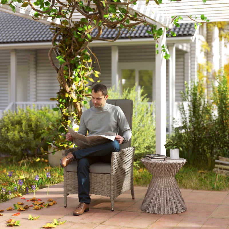 Adjustable 105°-150° Reclining Grey Rattan Chair for Outdoor Patio Comfort
