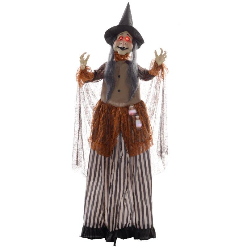 183 cm Life Size Animated Witch with Red Eyes - Scary Halloween Decoration, Sound Activated, Moving Arms & Head, Battery Operated