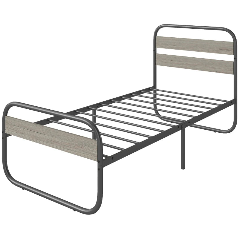 Industrial Style 3ft Single Metal Bed Frame with Under Bed Storage - Easy Assembly, No Box Spring Needed, Grey