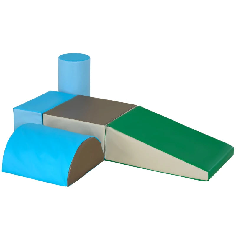 5-Piece Kids Soft Play Set - Climb & Crawl Foam Blocks for Toddlers - Indoor Activity Toys - Blue Learning Equipment