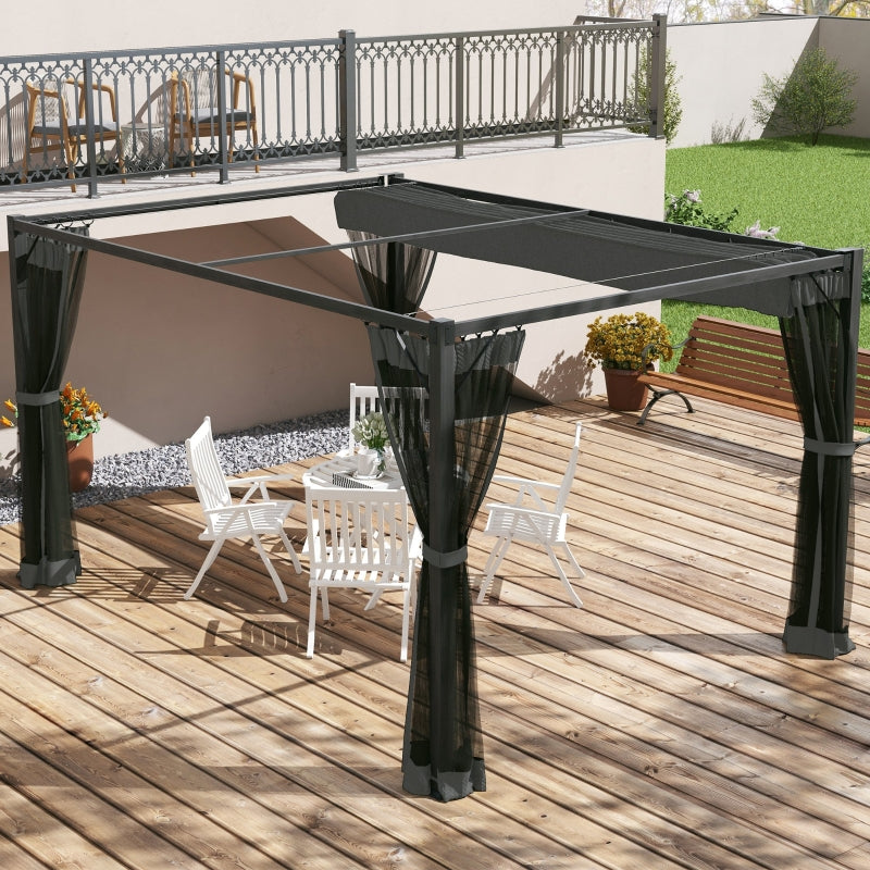 Dark Grey 3m x4m Aluminium Pergola with Retractable Roof