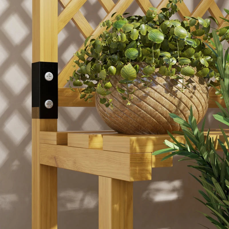 Natural Finish Wooden Plant Stand with Trellis