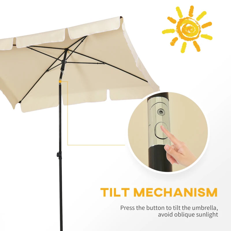 Beige Rectangular Ruffled Garden Parasol Umbrella