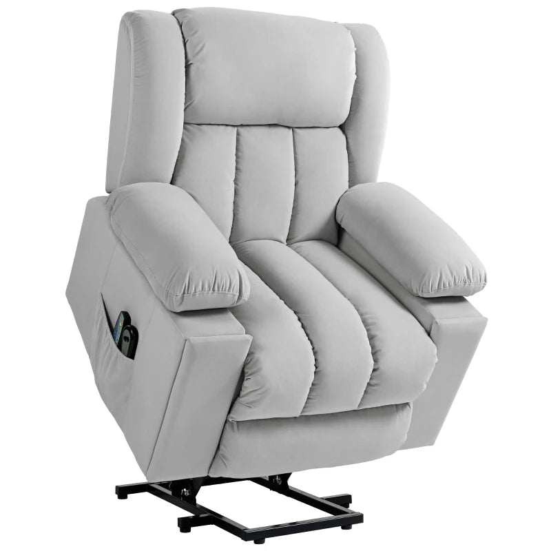 Light Grey Velvet Electric Riser Recliner Armchair with Massage Function for Ultimate Comfort